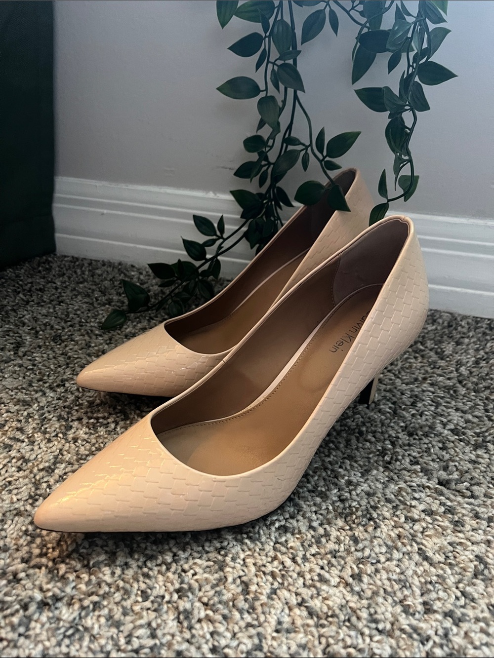 Calvin Klein Blush Textured Pointed-Toe Pumps